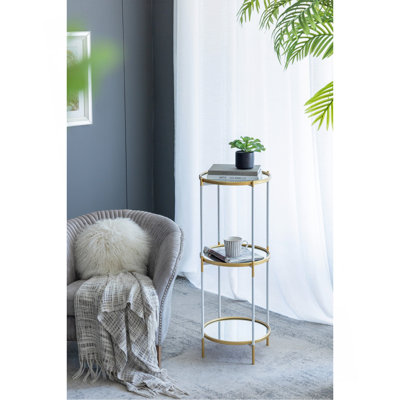 Étagère à 3 attaches D16X39,5 ", blanc luxueux et or