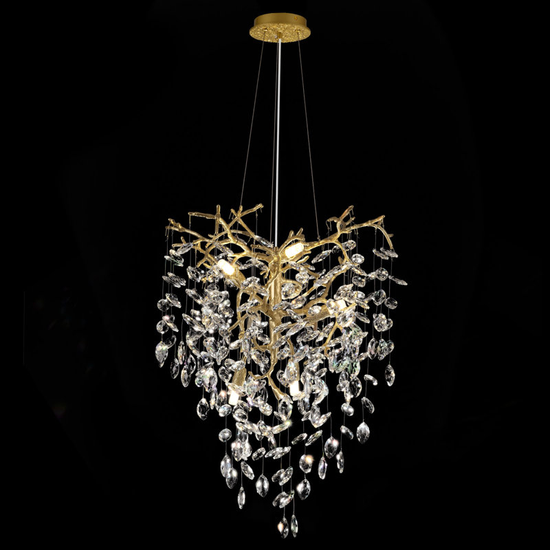 Dimmable K9 Crystal Round Tree Branches Chandeliers with Crystal Accents, Gold, 29.5" H x 21.6" W x 21.6" D