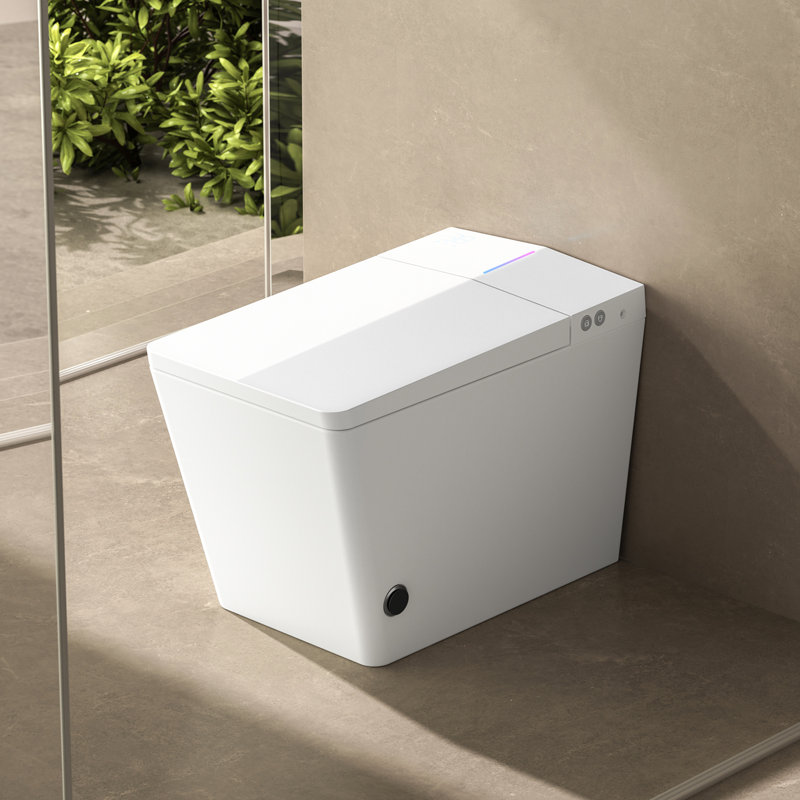 Toilette carrée moderne avec réservoir attaché - Télécommande, chasse d'eau automatique, siège chauffant, moniteur à DEL, réglages personnalisés par l'utilisateur, télécommande intégrée blanche, chasse d'eau automatique, Interface,