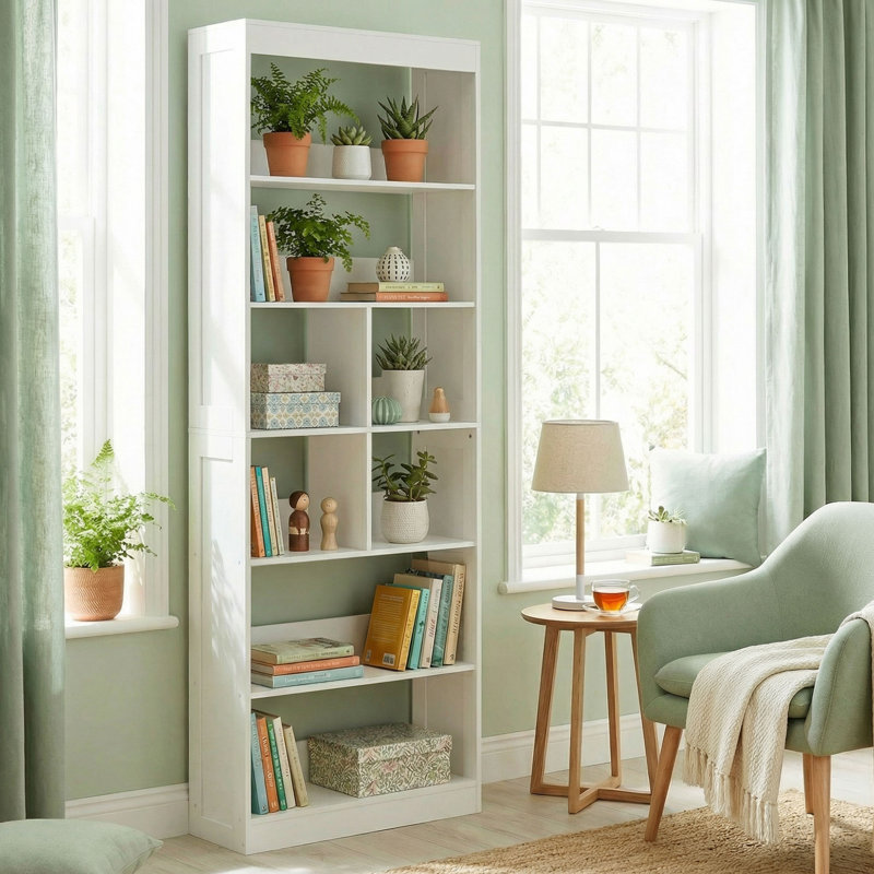 HOMCOM Bookcase 6-Tier Bookshelf with 4 Cubes 68 x 24 x 180 cm Tall, White