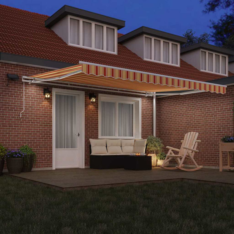 VidaXL Retractable Patio Awning, 165cm H x 450cm W x 350cm D, Yellow/Orange