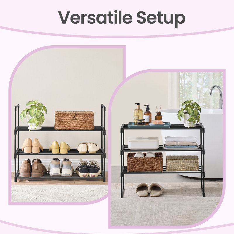 2 Tier 18 Pairs Shoe Rack 46.1"W, Black, 14.6'' H x 46.1'' W x 11.8'' D