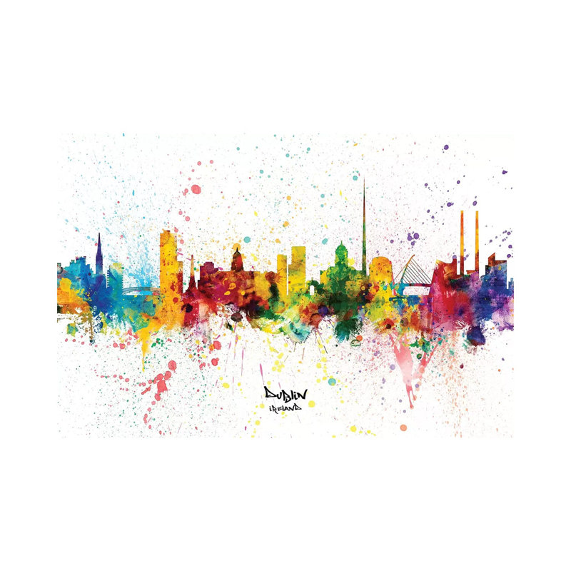 Dublin Ireland Skyline Splash by Michael Tompsett - Wrapped Canvas Print, 20.32 cm H x 30.48 cm W