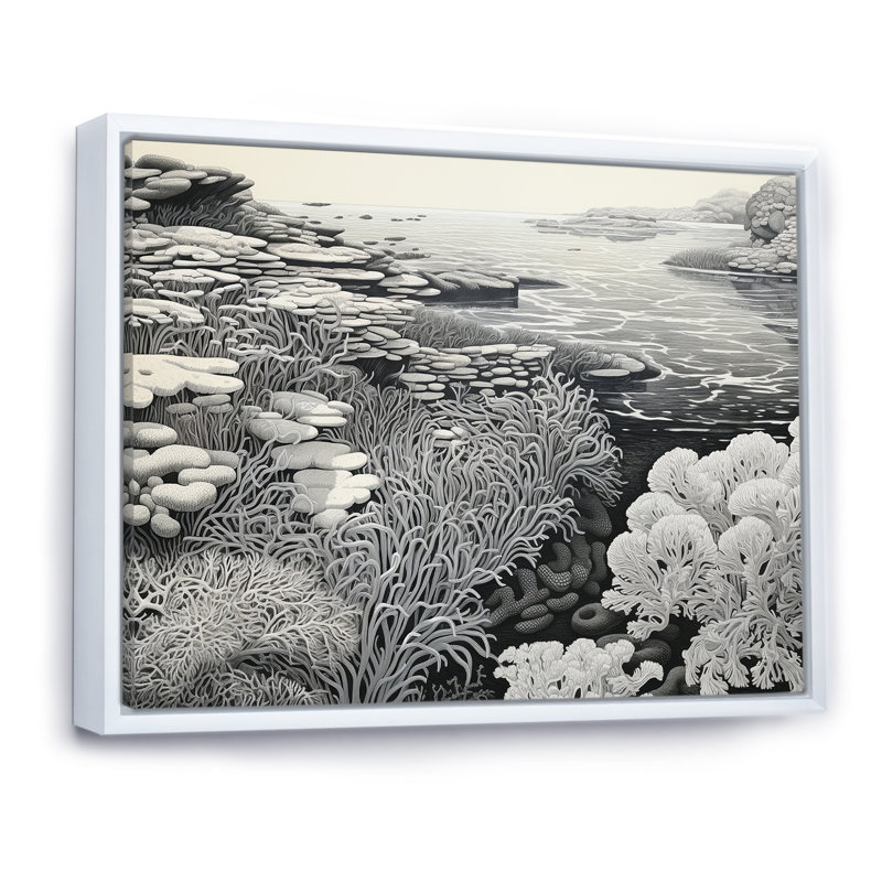 Scènes marines grises sur toile, Cadre flottant blanc, H 30 po x l 40 po x P 1,5 po