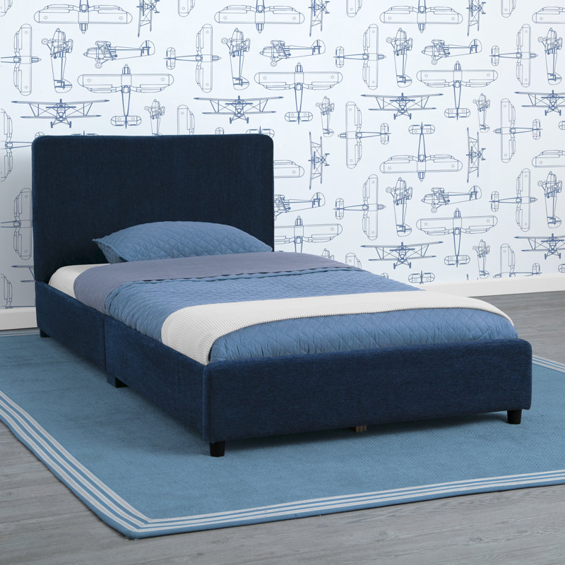 Delta Children Upholstered Twin Size Bed With Headboard, Premium Wood Slat Support, No Box Spring Needed, Easy Assembly, Velvet