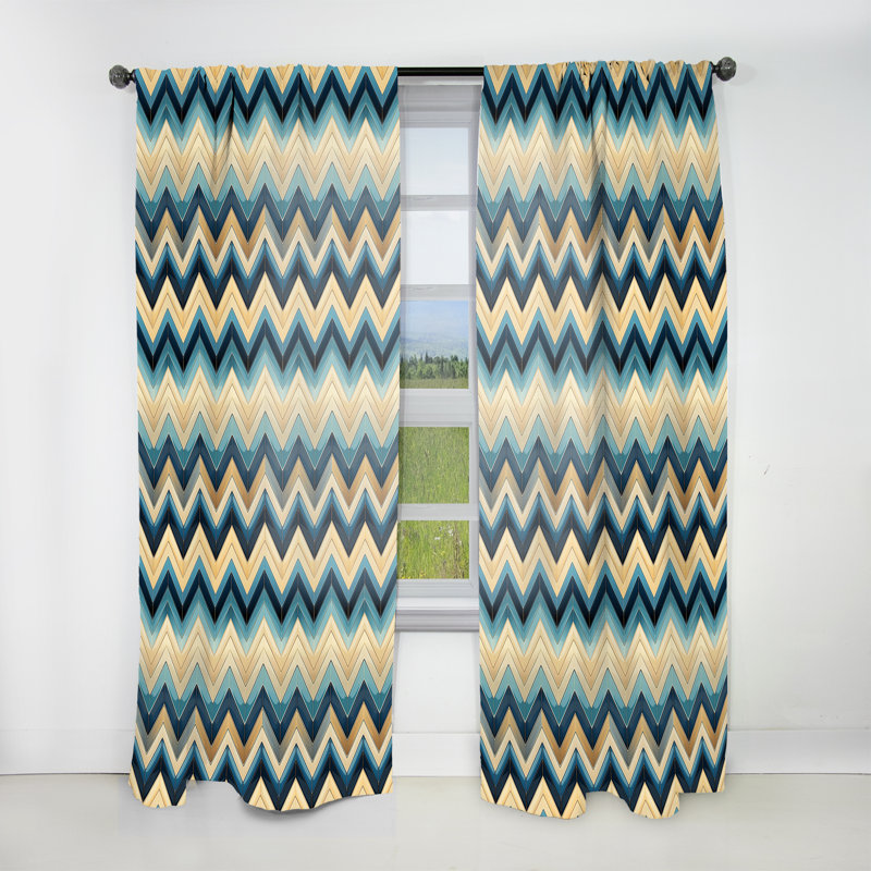 Rideau obscurcissant géométrique à chevrons bleu et beige Coastal - 1 panneaux, L 52 po x L 90 po
