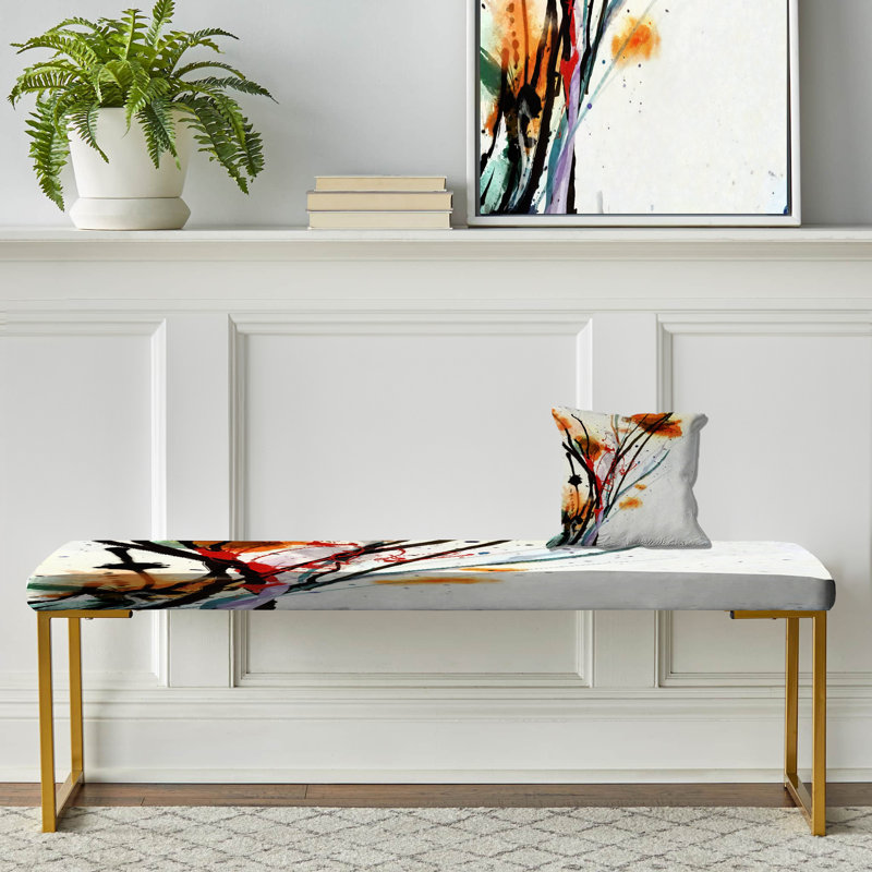 Finkelstein - Floral Traditional Upholstered Gold Bench