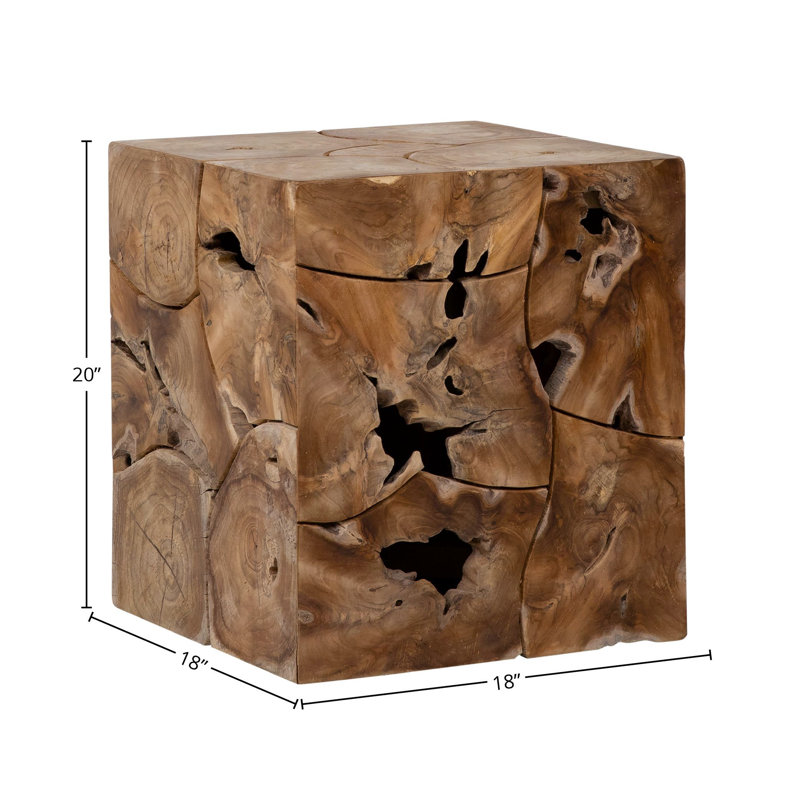 Scarlett Solid Wood Block End Table, Natural Teak