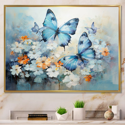 «Beshir Blue White Butterfly Symphony», art mural papillon