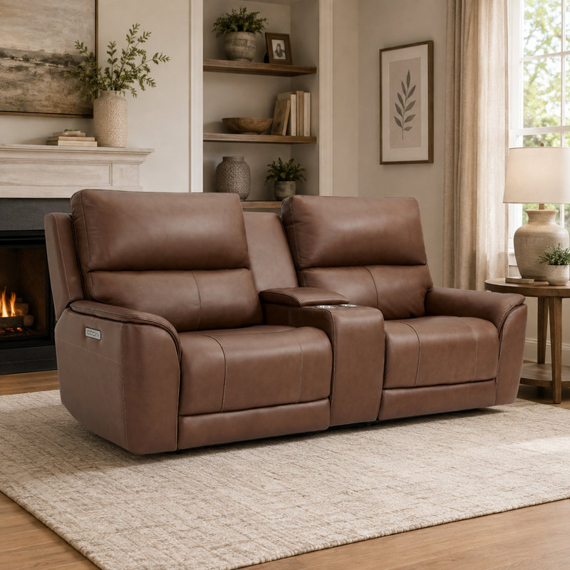 Causeuse inclinable en cuir surdimensionnée triple avec soutien lombaire zéro gravité et ports USB-C, Brun