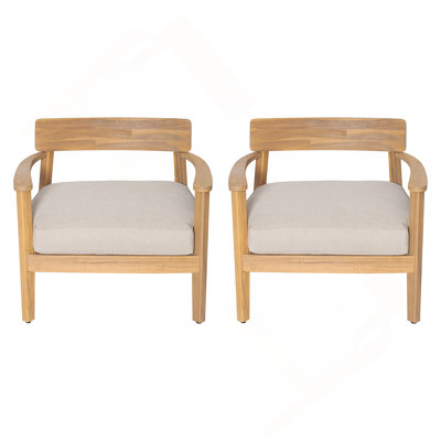 Fauteuil club en bois d'acacia avec coussin de siège, ensemble de 2