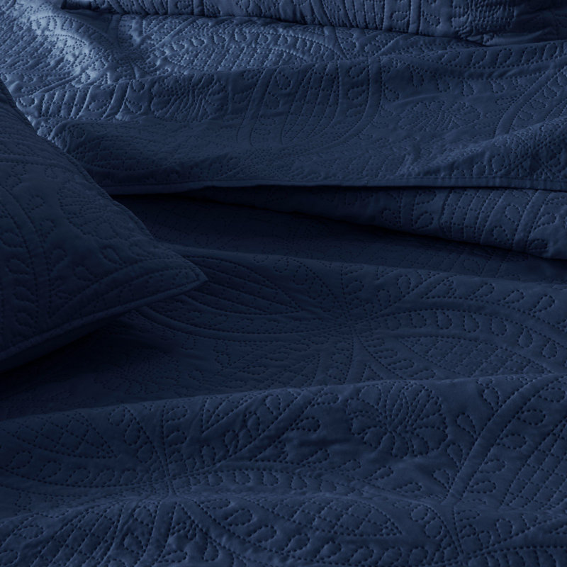 Blue Indigo Full Microfiber Reversible Quilt Set with Shams
