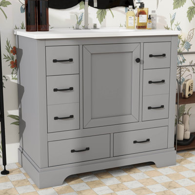 Base de meuble-lavabo 36 po seulement - Six tiroirs avec séparateur multifonctionnel et tablette réglable