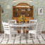 5-Piece Retro Functional Dining Table Set Wood Round Extendable Dining Table And 4 Upholstered Dining Chairs-1796486769-1796486771