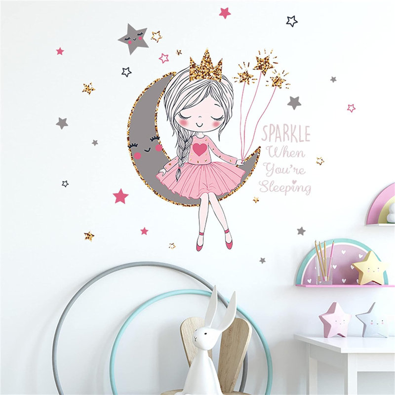 Adhésif décoratif fille assise sur la lune Arshiv
