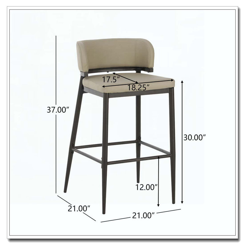 Tabouret de bar en cuir et structure en métal, Kaki