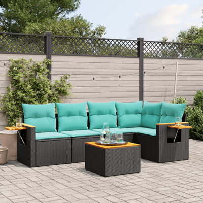  Ensemble de canapé de patio 6 pièces avec coussins en rotin de polyester noir (États-Unis seulement)