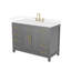 Meuble-lavabo simple de 48 po Beckett en gris foncé, comptoir en marbre de culture de Carrare, lavabo carré encastré (3 trous), garniture or brossé-128066927-128066911
