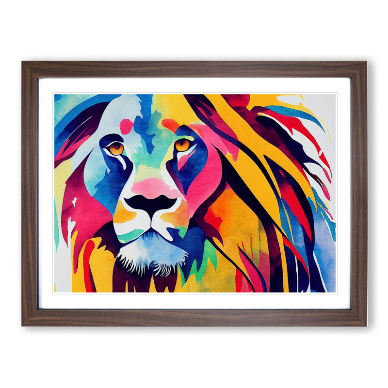 Colourful Lion Vol.5 Abstract - Print, Walnut Framed, 46cm H x 64cm W x 2cm D