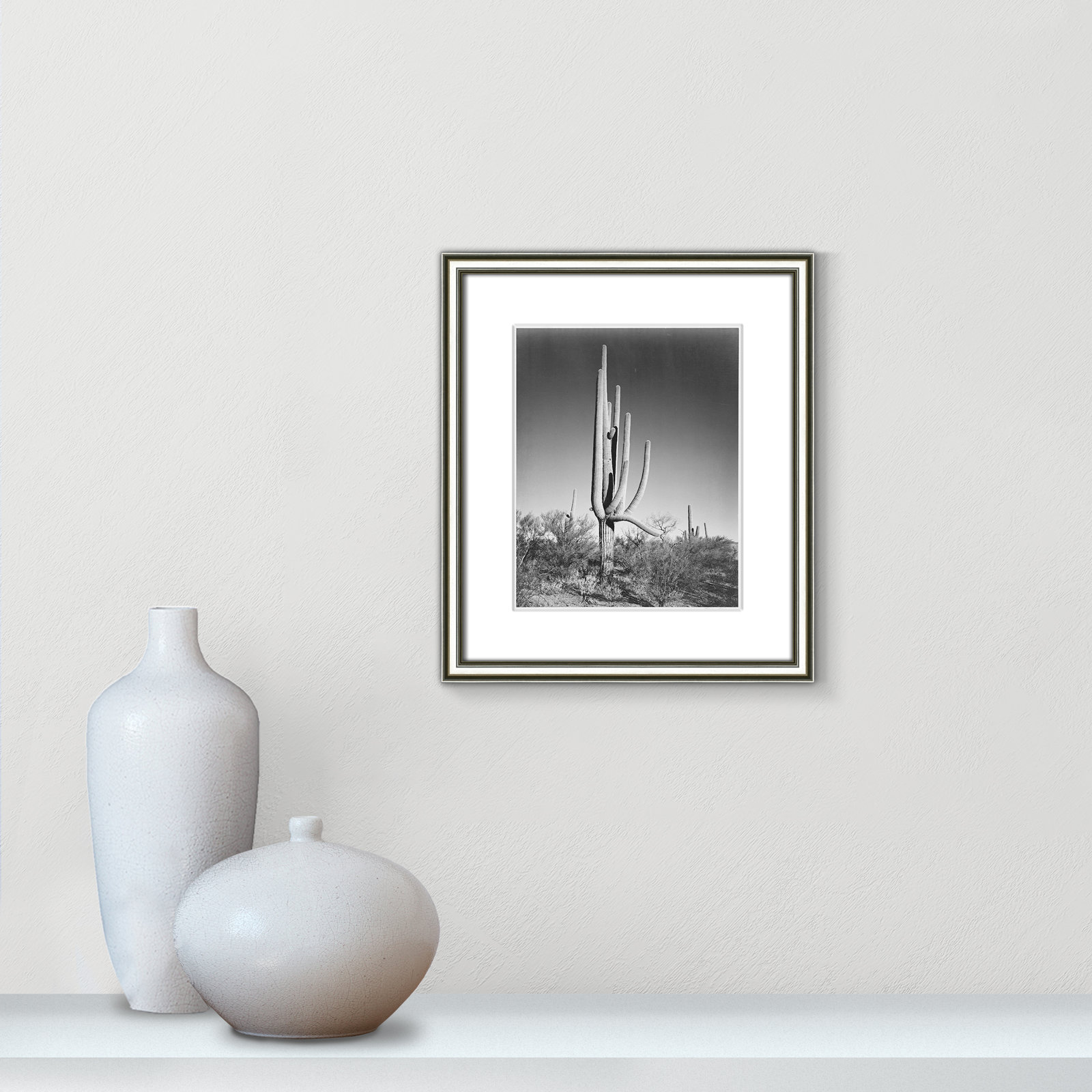 Cactus In Saguaro National Monument In Arizona by Ansel Adams, Silver, 16.25" H x 14.25" W x 0.88" D
