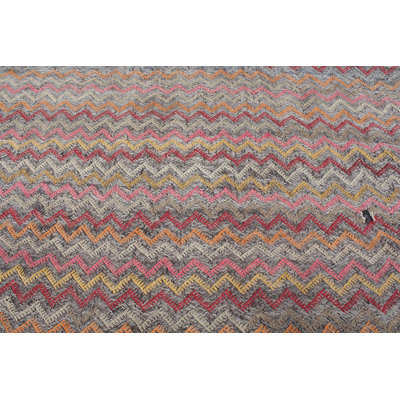 Grand tapis kilim turc Oushak rétro avec motif anatolien classique et frange élégante