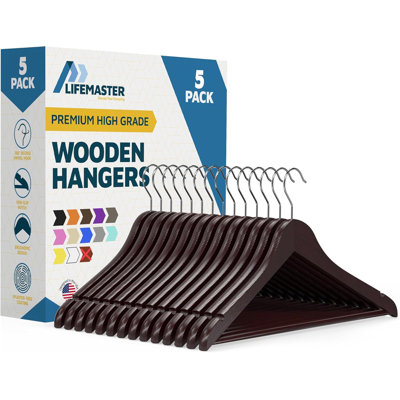 Cintres en bois - avec crochet pivotant à 360 degrés et encoche antidérapante, peut supporter jusqu'à 10 lb, conception de bar à pantalons, pour ranger les vêtements, les robes, les manteaux et les vêtements, paquet de 5, cerisier