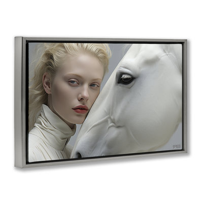 White Horse & Woman Framed Floater Canvas by RB