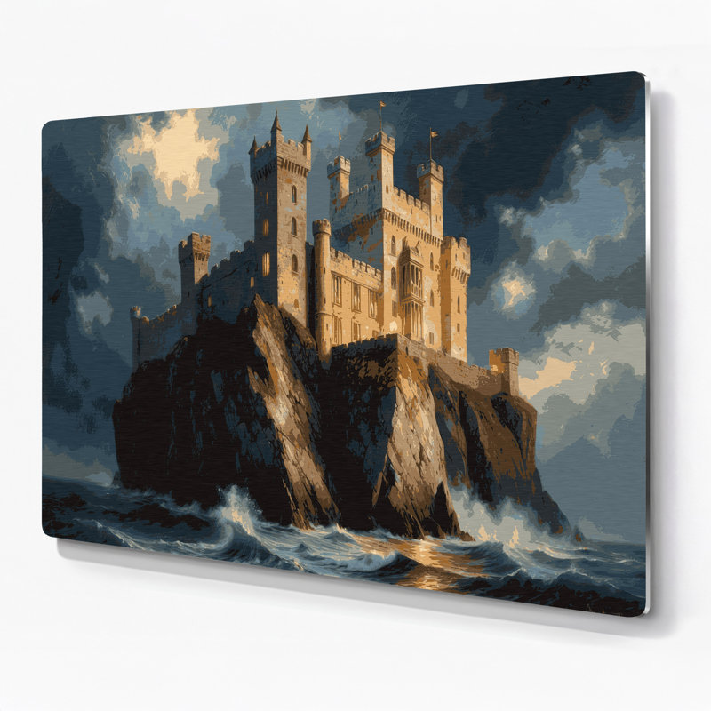 Art mural noir Sci Fi, château médiéval sur une falaise, H 240 po x l 288 po x P 0,05 po