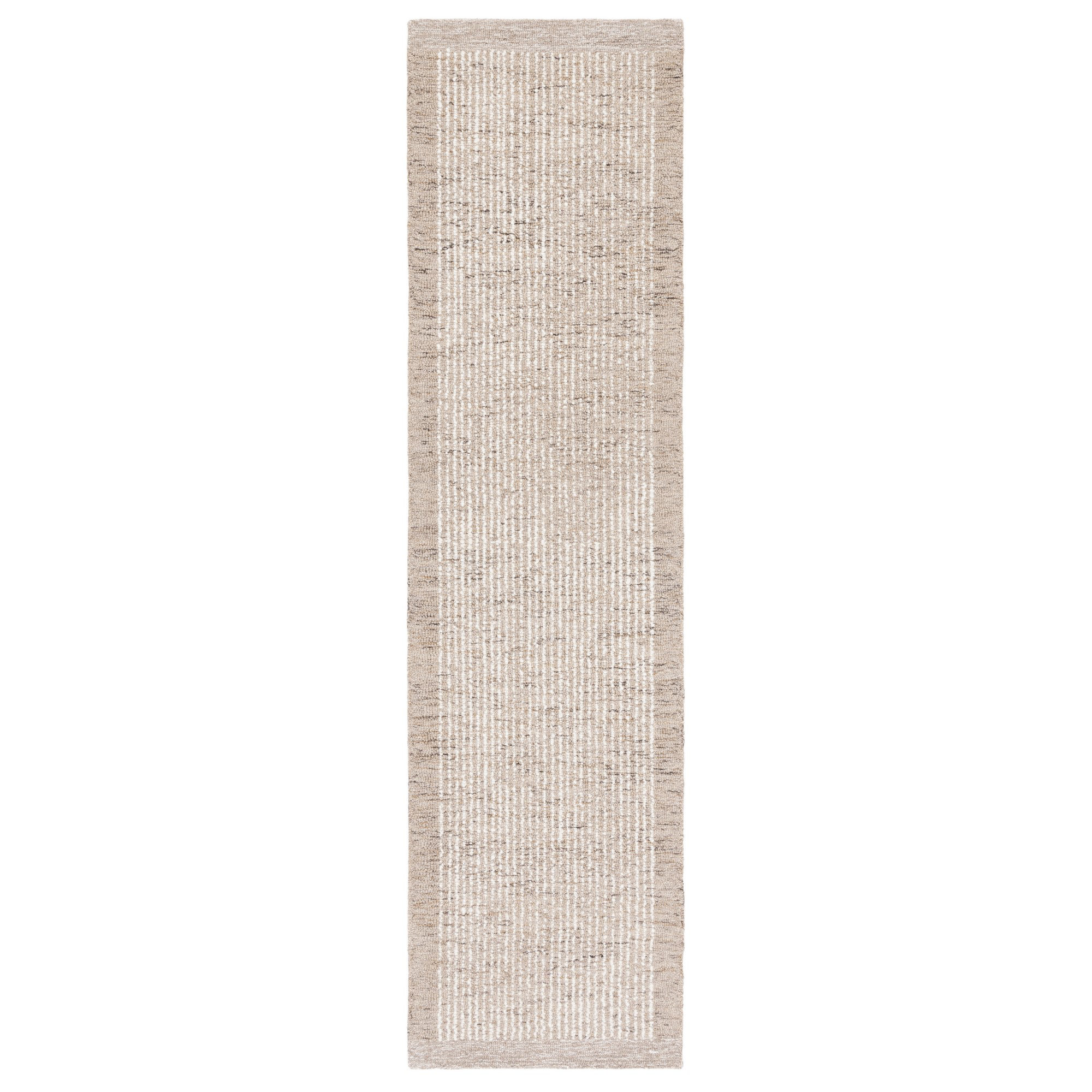 Ardme Hand Tufted Wool/Cotton Striped Rug in Ivory/Light Brown, Runner 2'3" x 9'