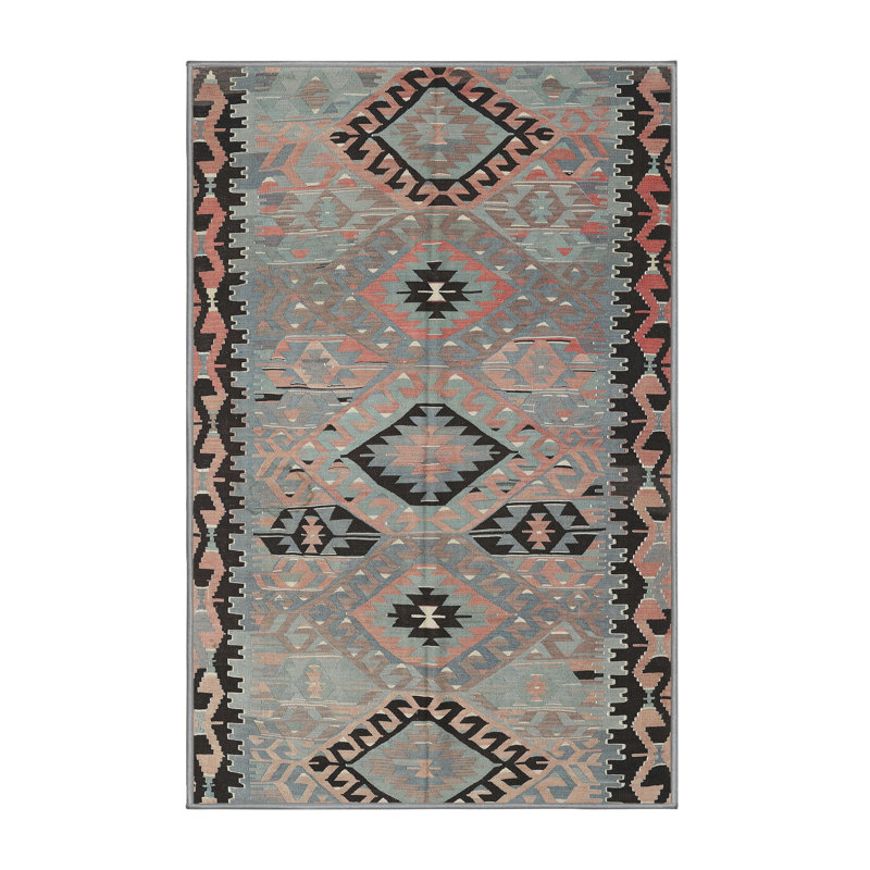 Tapis noir/bleu zone contemporaine, Rectangle 7 pi x 9 pi