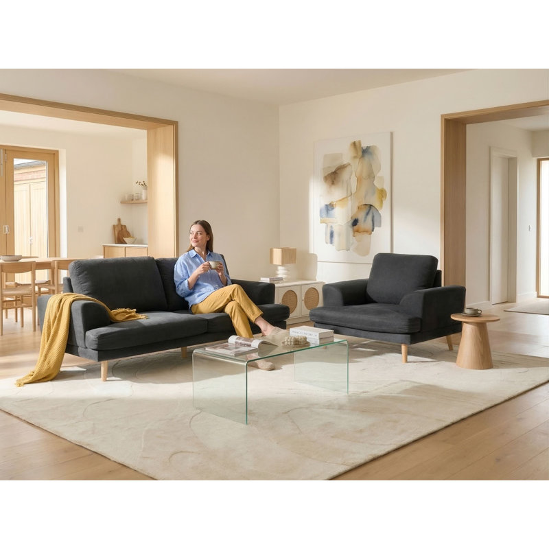Taris 2 Piece Fabric Standard Living Room Set, Black