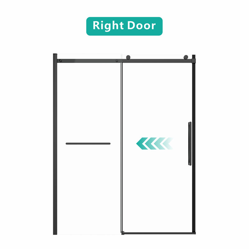 56-60"W X 76"H Sliding Shower Door, 8Mm Frameless Glass Shower Door With Matte Black Hardware, Towel Bar And Handle