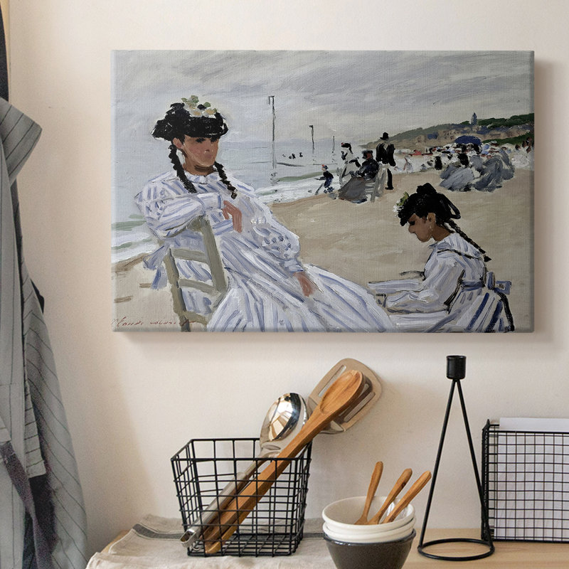 Sur la plage à Trouville-Claude Monet-Toile tendue avec châssis-1870, 8 x 12