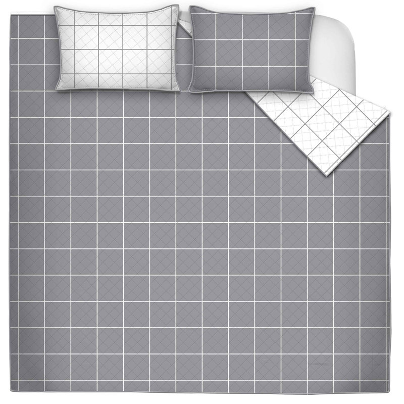 Polyester Checkered Quilt, Queen Quilt + 2 Shams