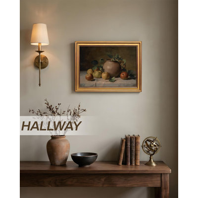 12X16 Vintage Gold Framed Fruit Wall Art, Rustic Apple Still Life Oil Painting Canvas Prints, Farmhouse Harvest Artwork Decor for Kitchen Living Room Bedroom