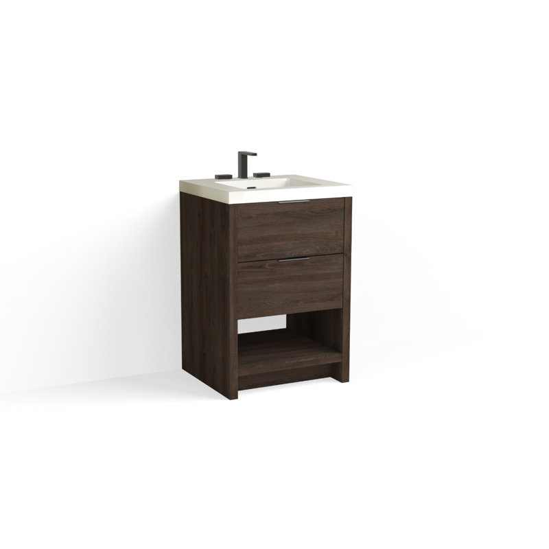 Vue 24" W Freestanding Single Bathroom Vanity, Glossy White/8" Widespread, Nimbus, Matte Black
