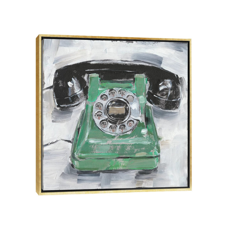 Rétro téléphone III par Ethan Harper - reproduction d'art, Toile encadrée d'or, H 26 po x l 26 po x P 1,5 po, Pas de tapis