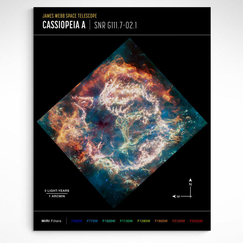 NASA James Webb Telescope - Cassiopeia A Compass Image - Closed Corner Frame Print, 61cm H x 41cm W x 4cm D