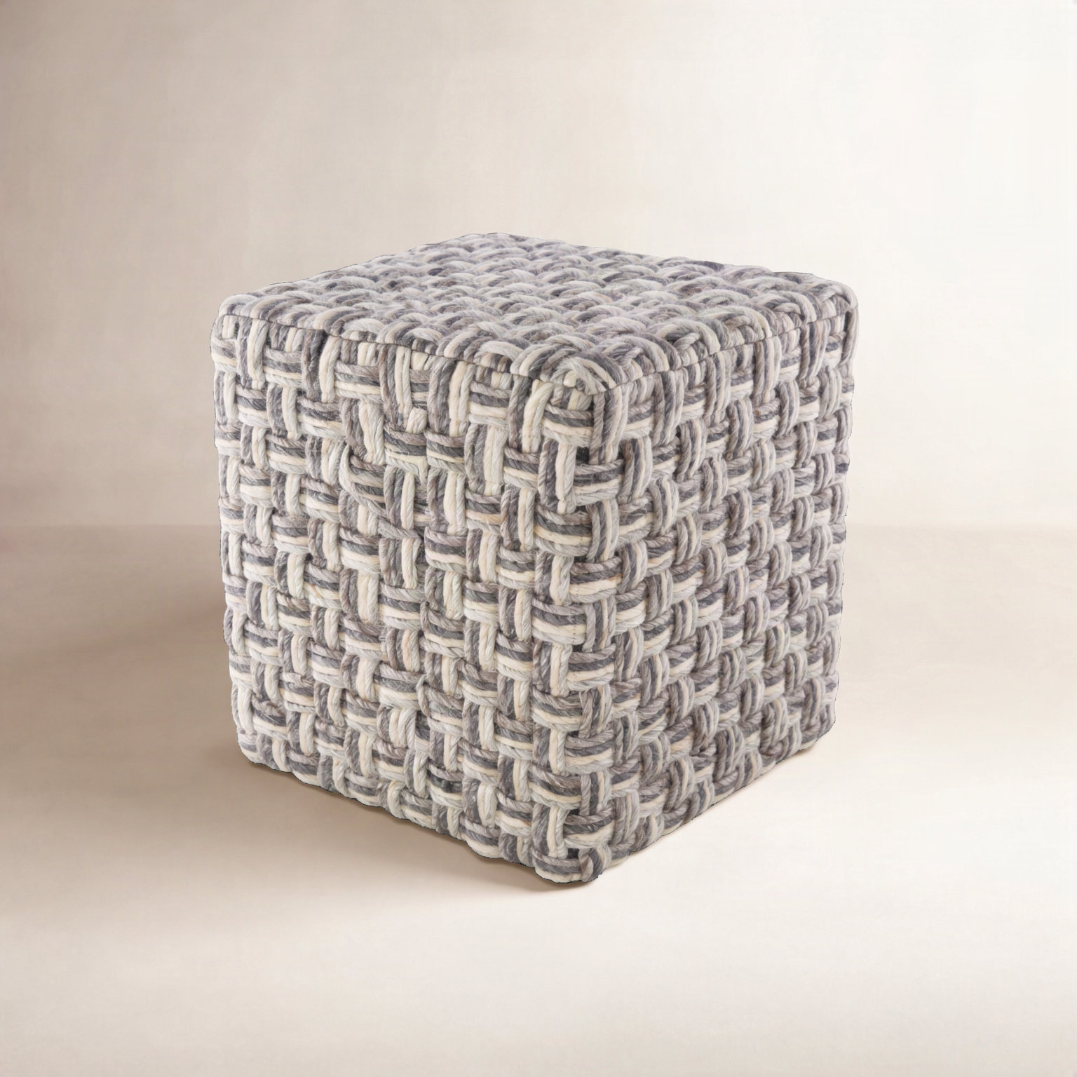 Etha 18" Pouffe, Cream & Charcoal