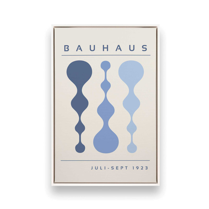 Affiche bleue rétro Bauhaus I, H 18,75 po x l 12,75 po x P 1,75 po, Blanc opaque, Reproduction encadrée sans passe-partout