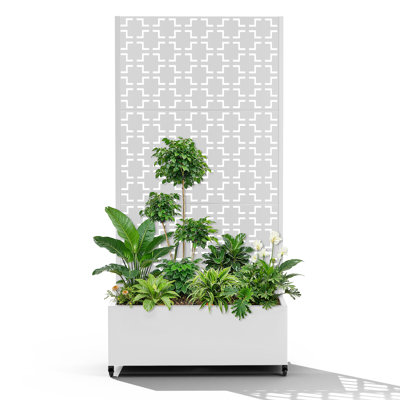 Metal Planter Wall with Trellis, Outdoor Elevated Garden Bed with Drainage & Lockable Wheels, PLanter Pot Perfect for Climbing Plants, Vegetables, and Roses – Designed for Gardening Enthusiasts