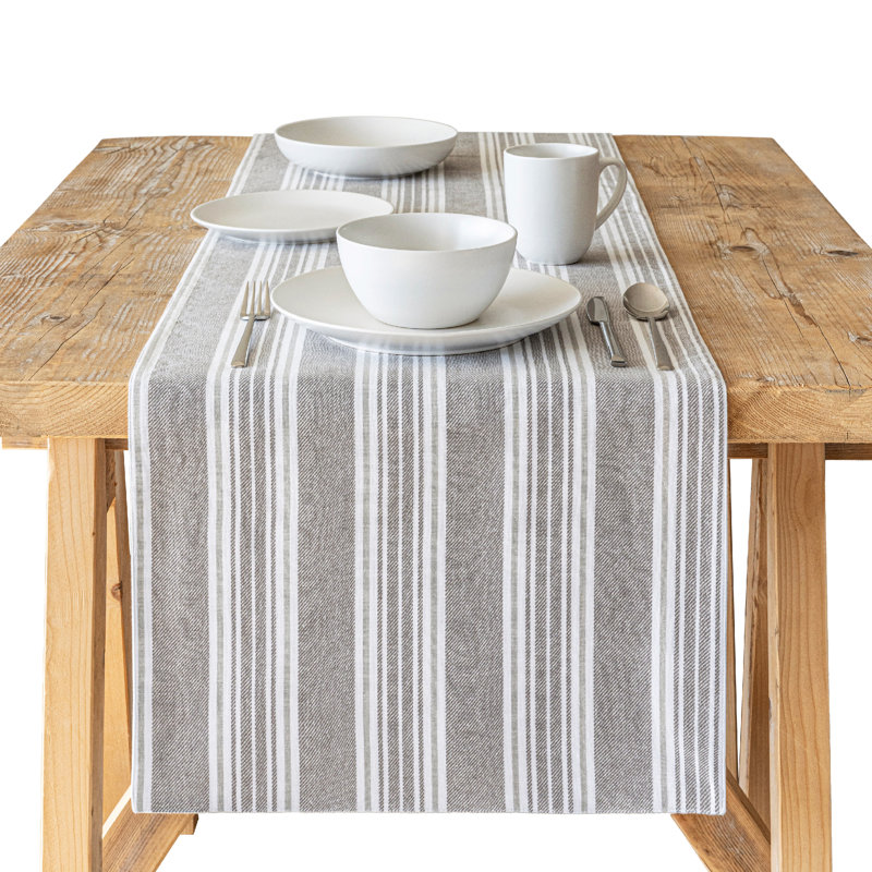 over&back Woven Striped Table Runner, White/Gray, 18" W x 108" L