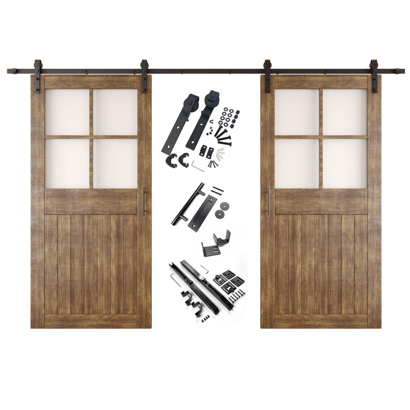 Portes de grange en verre givré non assemblées et finies en noyer foncé de 40 po x 84 po avec ensemble de quincaillerie d'installation sans dérivation Homacer