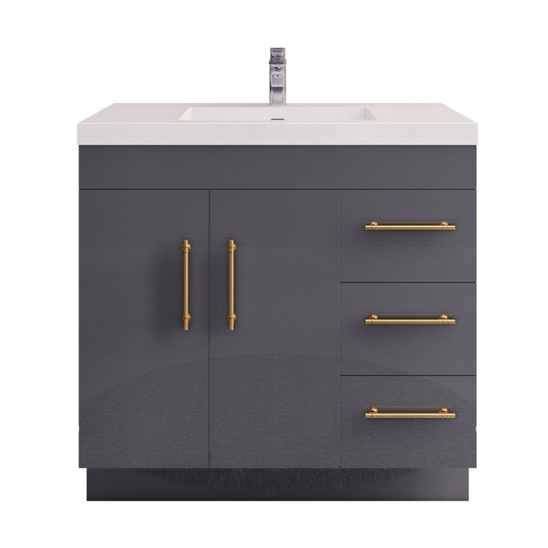 Meuble-lavabo simple 36 po Carliss, Gris lustré, Or