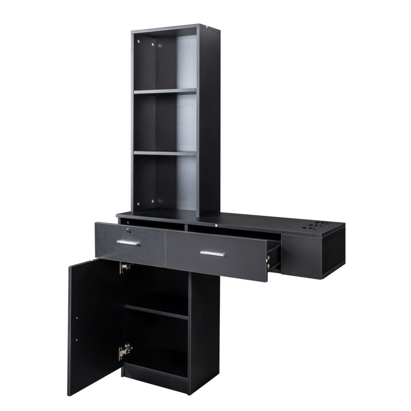 Black Modern Simple Hair Desk, Multi-Layer Storage, Large Storage Space