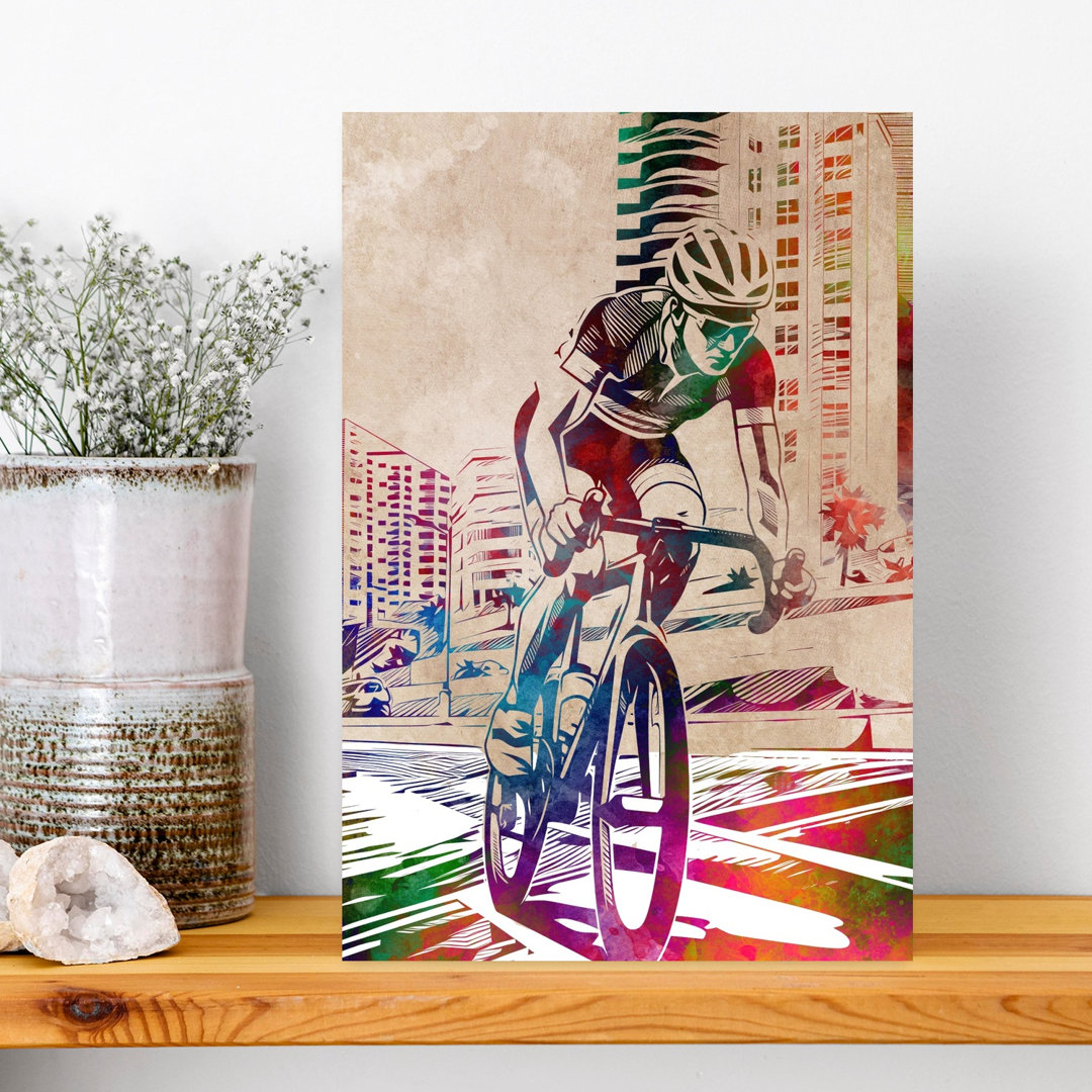Vibrant Urban Cyclist Contemporary Architecture City Wall Art Print