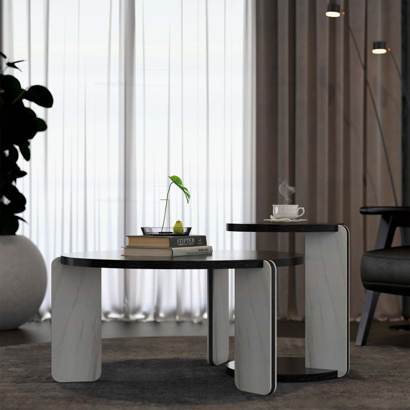 Ensemble de tables basses Nesting, Noir / blanc