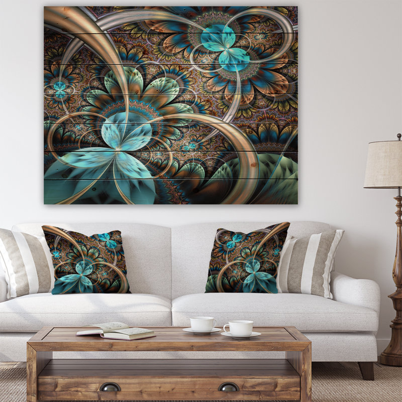 « light blue fractal fleur », impression, H 30 po x l 40 po x p 1,5 po, Bois