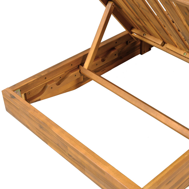 79.6" L Acacia Solid Wood Frame Patio Chaise Lounge, With Folding Cushion Outdoor Recliner Lounge Chair For Poolside, Deck Or Backyard