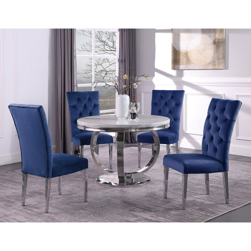 Ensemble de salle à manger 5 pièces Koio , Bleu, H 30 po x L 43,5 po x l 43,5 po, Argent